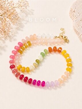 Candy Bead Stone Rainbow Necklace 16”